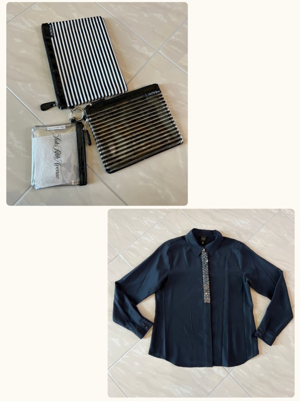 #2972 Saks Fifth Avenue Black Blouse size 8 and set of cosmetic bag